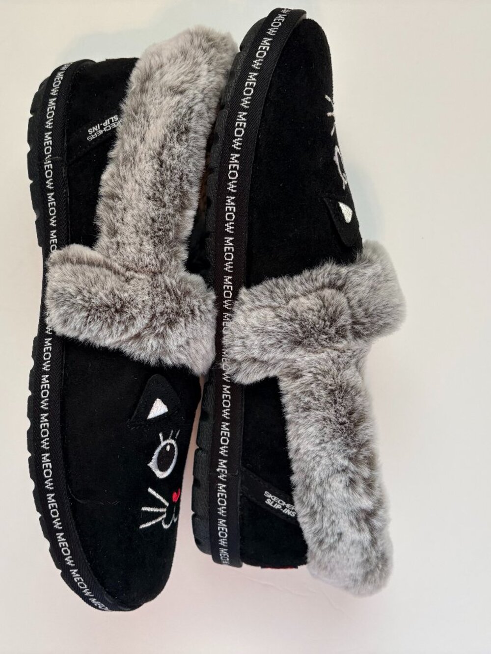 Skechers BOBS Slip Ins Too Cozy Meow Pajamas Black Gray Slippers NWOB 9.5 - Picture 4 of 6